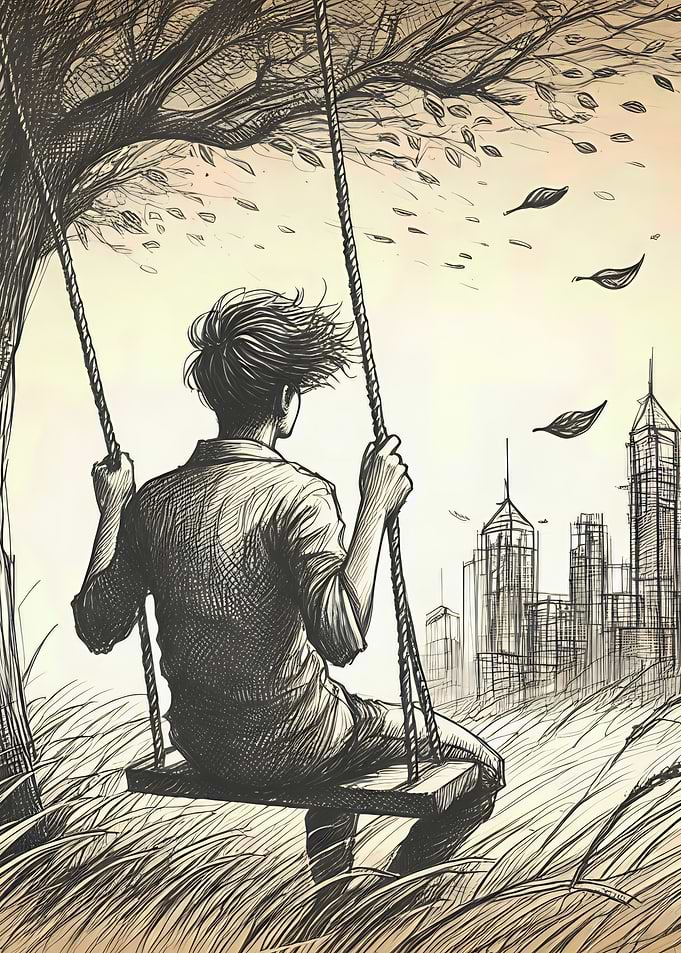 Person on swing overlooking city