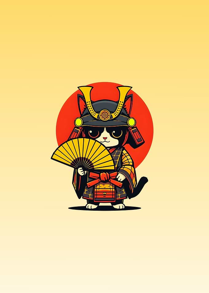 Samurai Cat with Fan