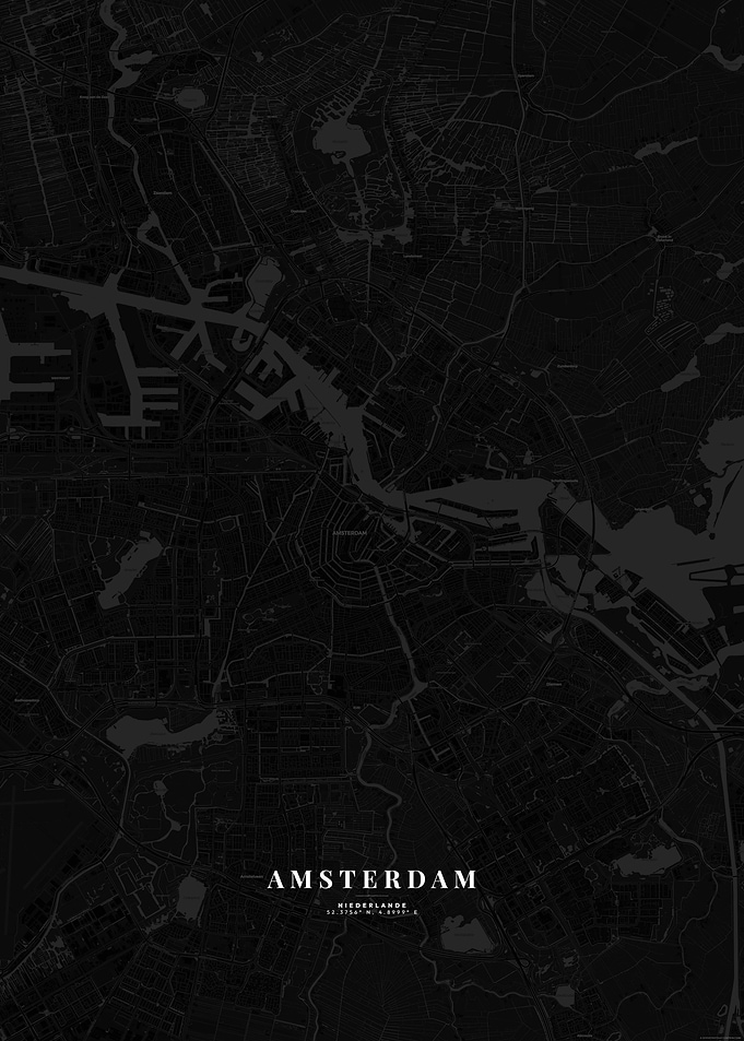 Amsterdam - City Map (Dark Themed)