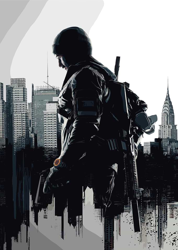 Soldier overlooking a city