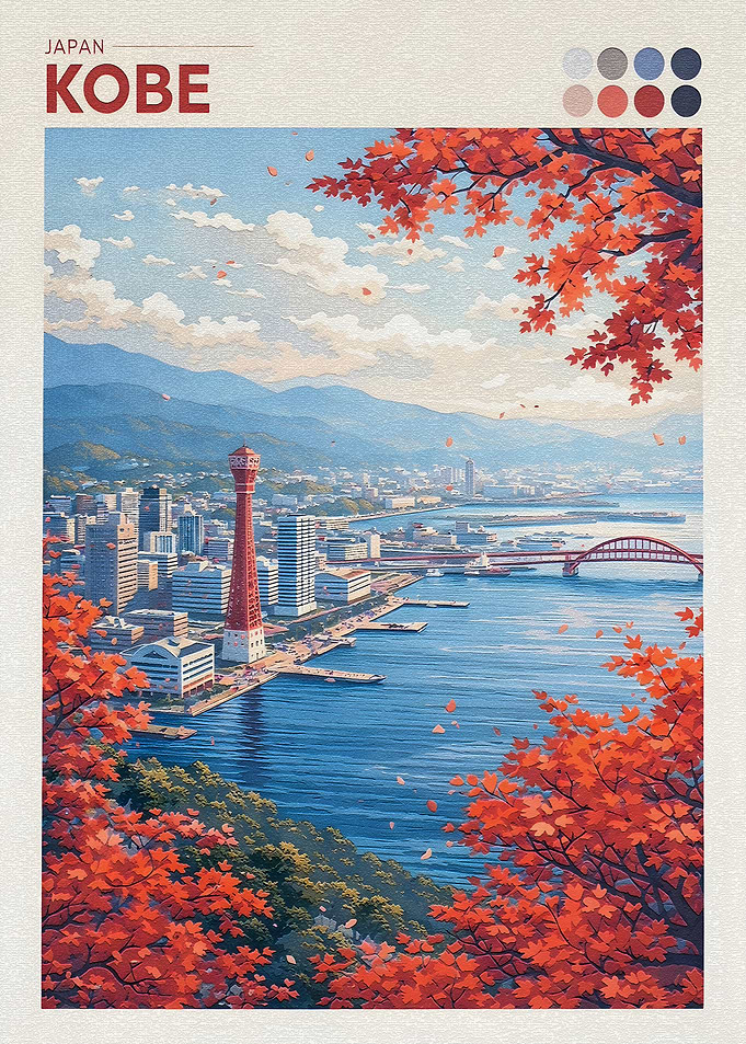 Kobe Cityscape with Autumn Foliage