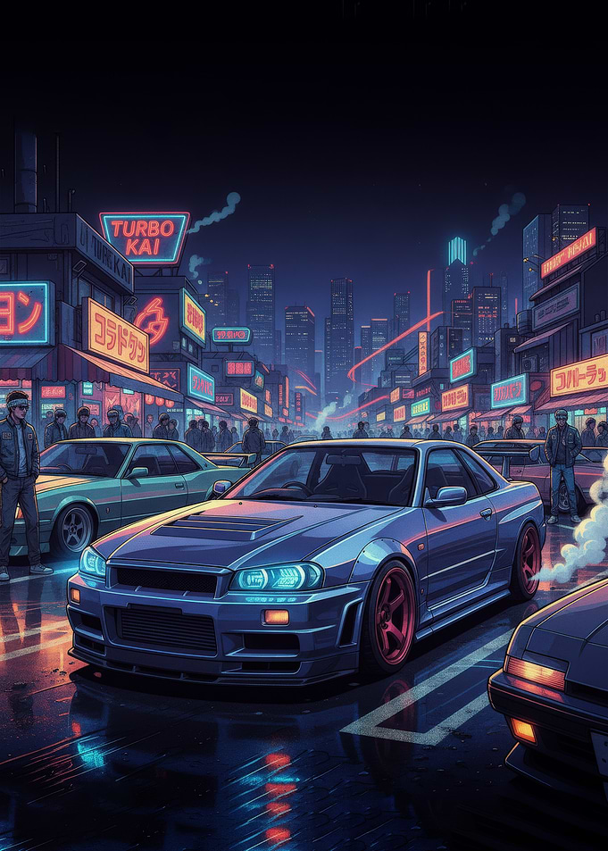 Cyberpunk City Car Night Scene