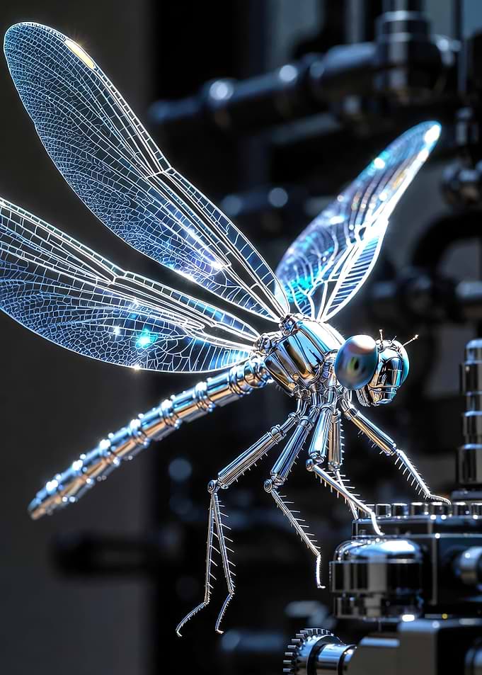 Mechanical Dragonfly with Blue Wings