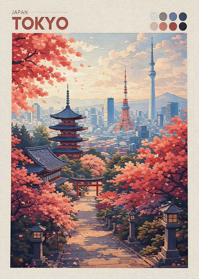Tokyo cityscape with cherry blossoms