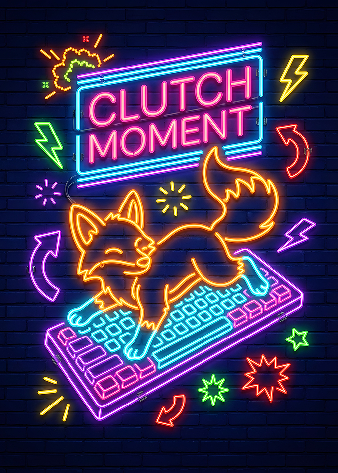 Neon Fox on Keyboard Clutch Moment