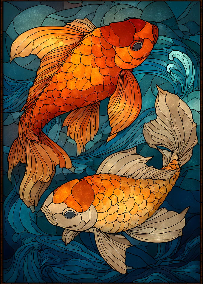 Two Koi Fish in Water