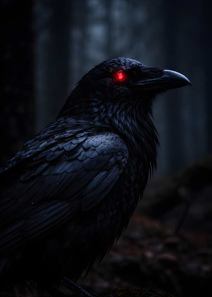 Dark Raven with Glowing Red Eyes