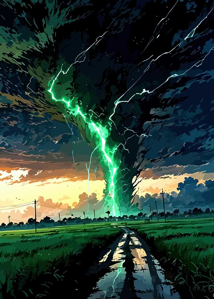Tornado with Green Lightning