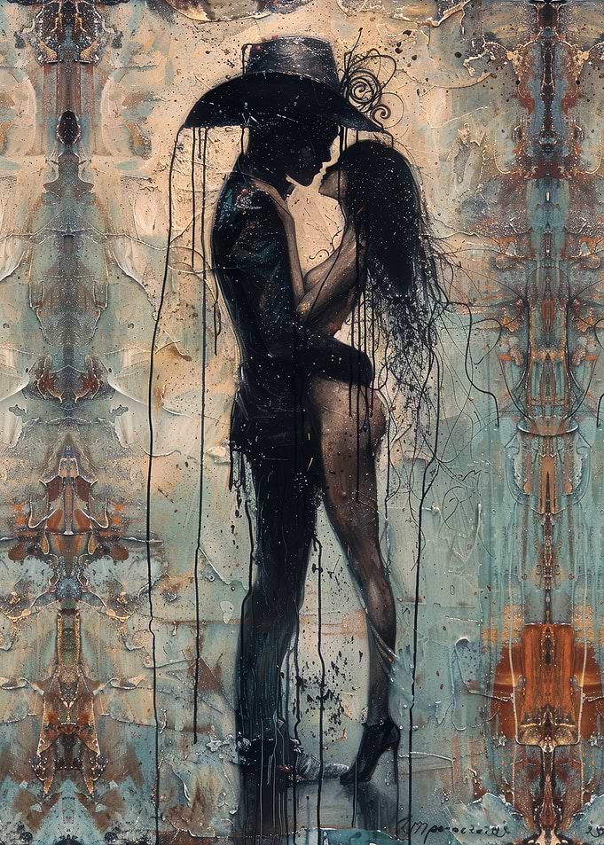 Cowboy and Woman Embrace