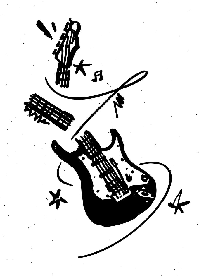 Electric Guitar Sketch with Musical Notes