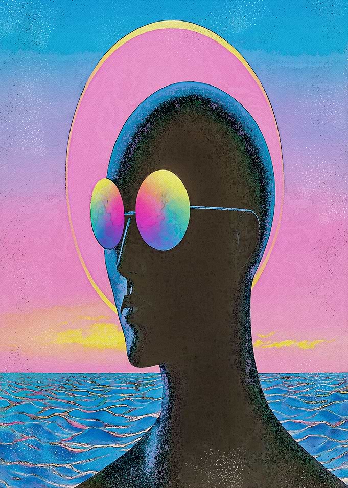 Psychedelic Portrait Overlooking Ocean