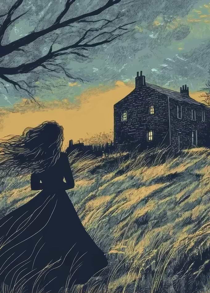 Gothic House and Woman in Field