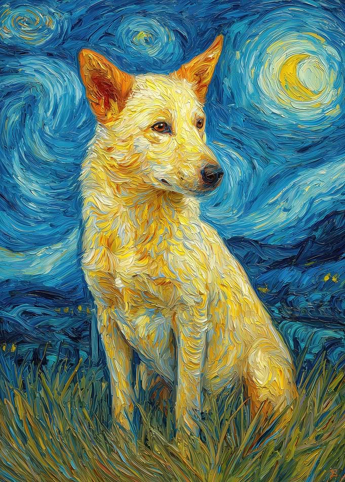 Dog in Starry Night Style