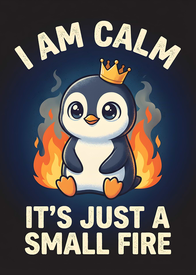 Penguin in a small fire