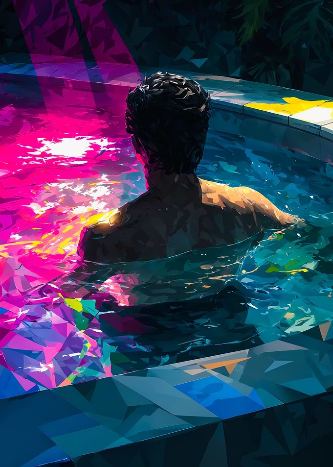 Neon Pool Man Back View