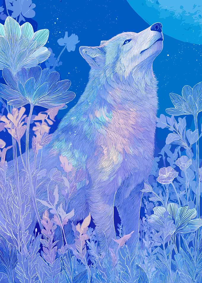 Wolf Howling Under the Moon