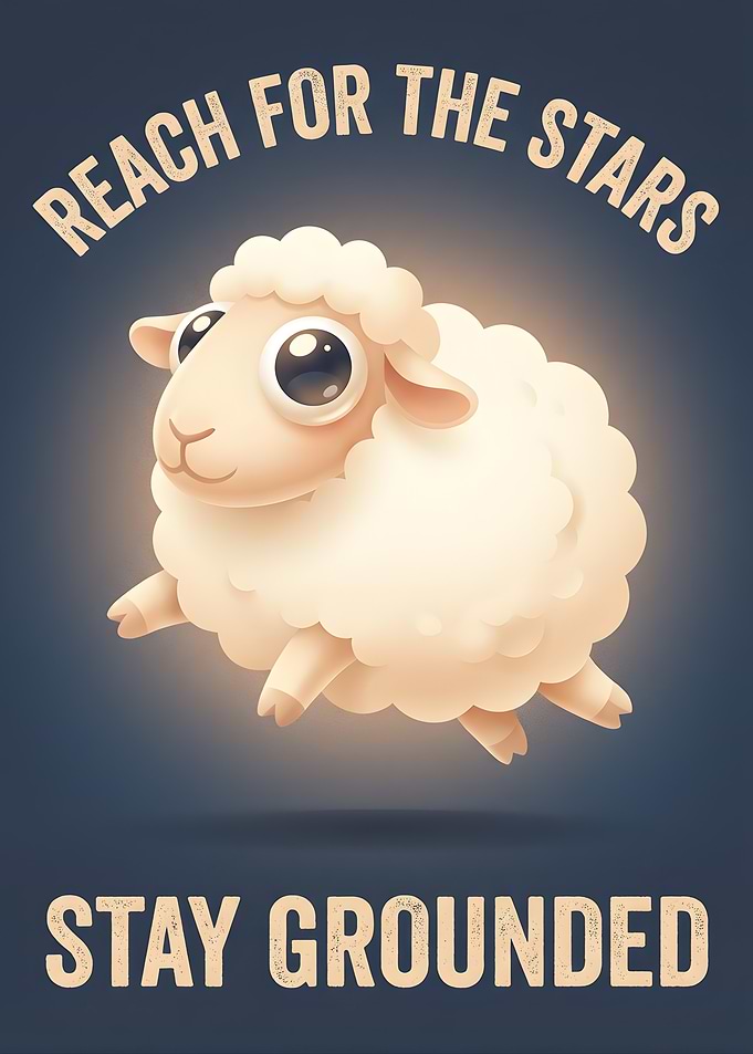 Cute Sheep Reaching for Stars