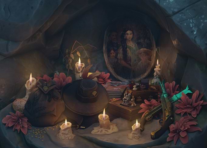 Memorial Altar with Portrait and Artifacts