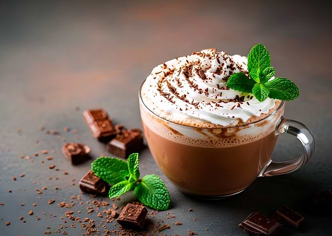 Hot Chocolate with Whipped Cream and Mint