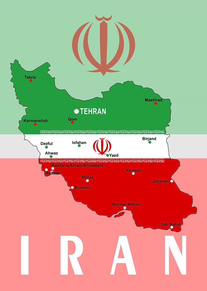 Map of Iran with Flag Colors and emblem