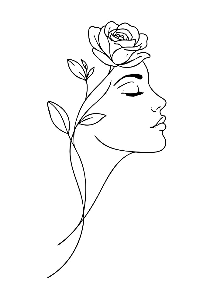 Woman's Profile with Rose