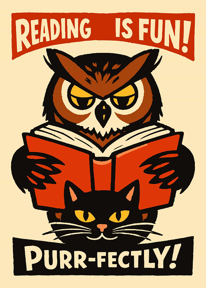 Purrfect Reading Poster Print