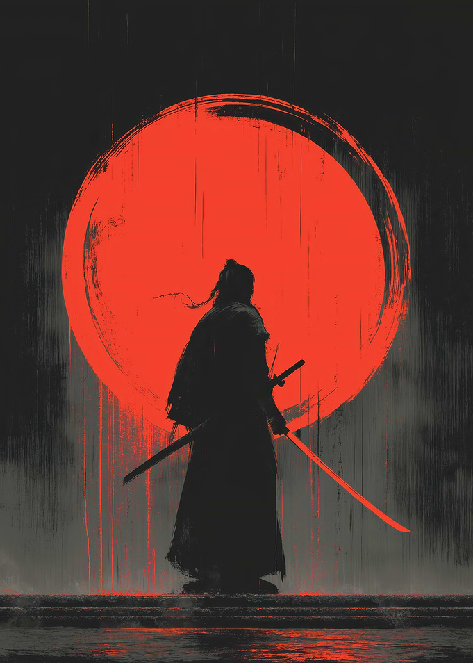 Samurai with Blood Moon