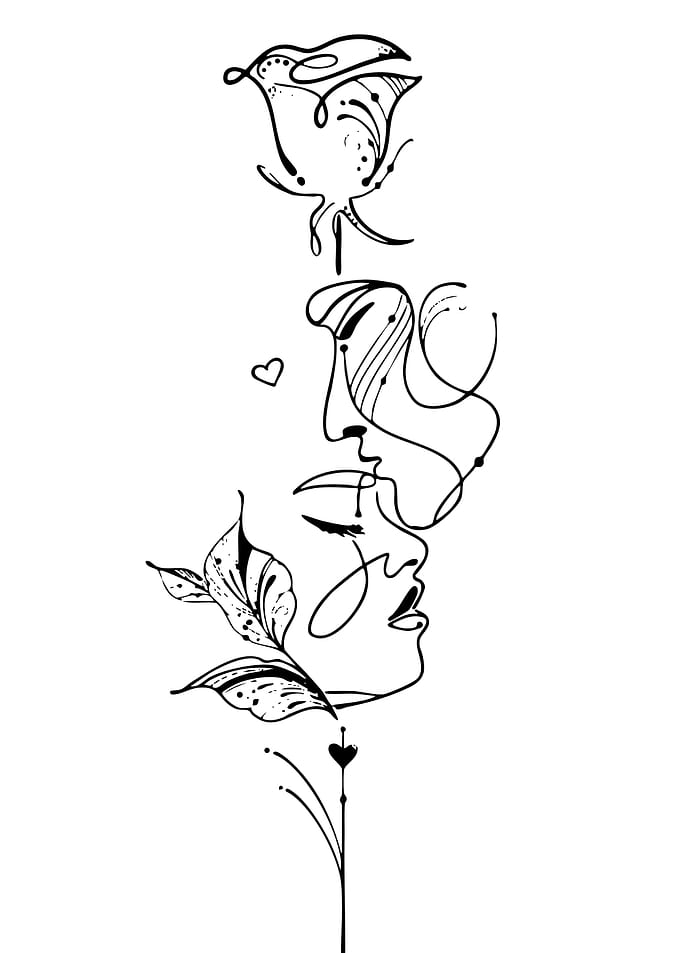 Abstract Rose and Faces Line Art