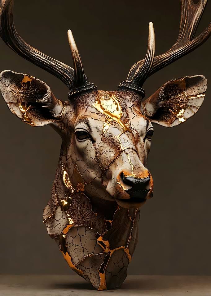 Kintsugi Deer Sculpture