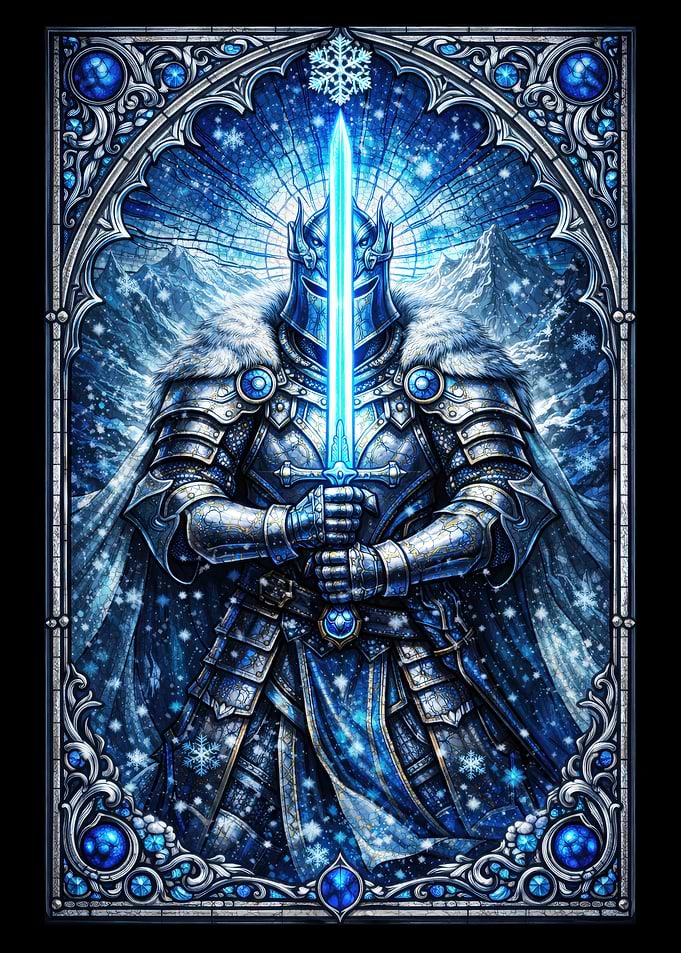 Knight with Glowing Sword in Winter