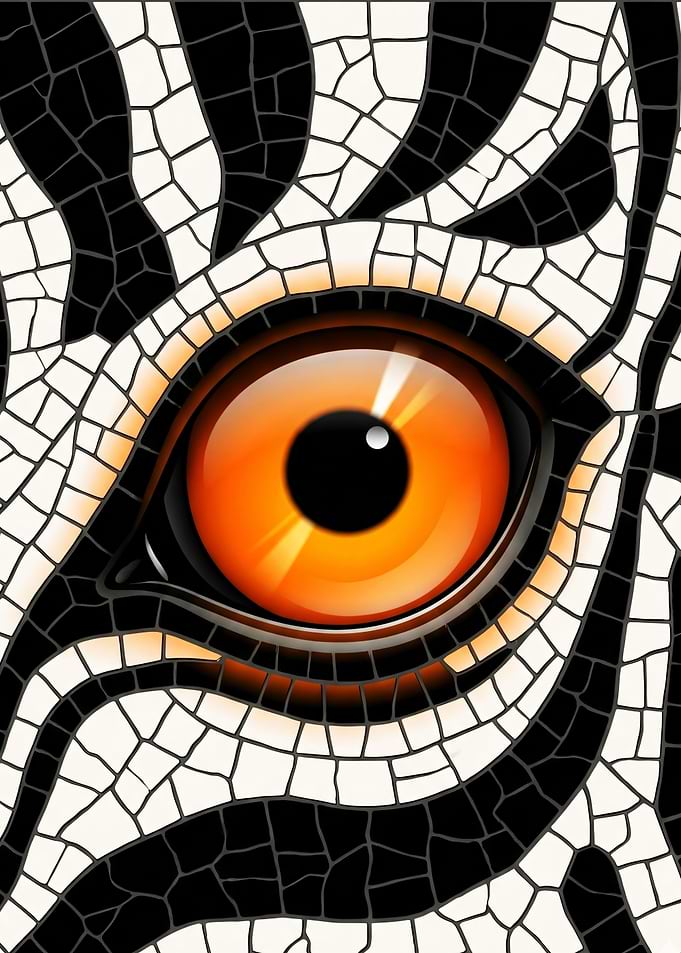 Zebra Eye Mosaic Orange Gaze Geometric Animal Abstract Art