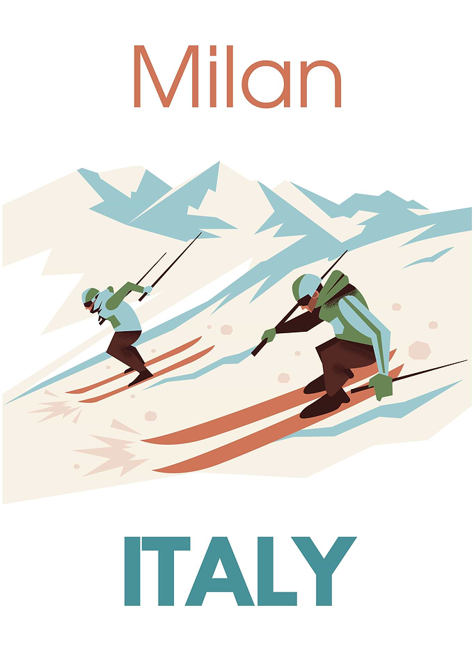 Milan Italy Skiing Vintage Poster