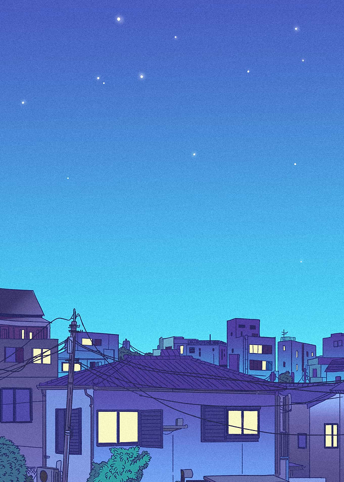 Nighttime Cityscape with Stars
