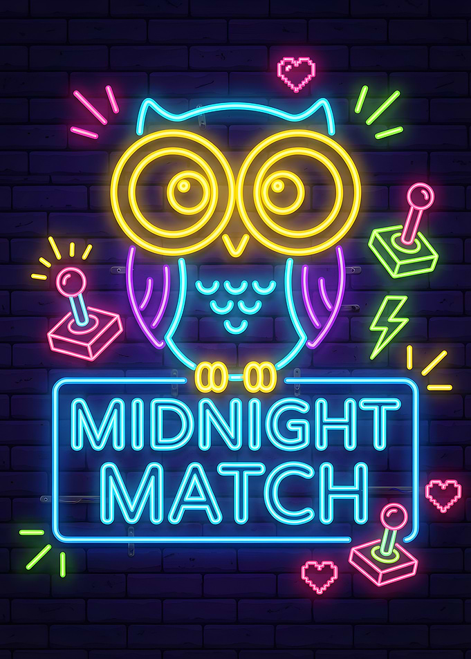 Midnight Match Neon Owl and Joysticks