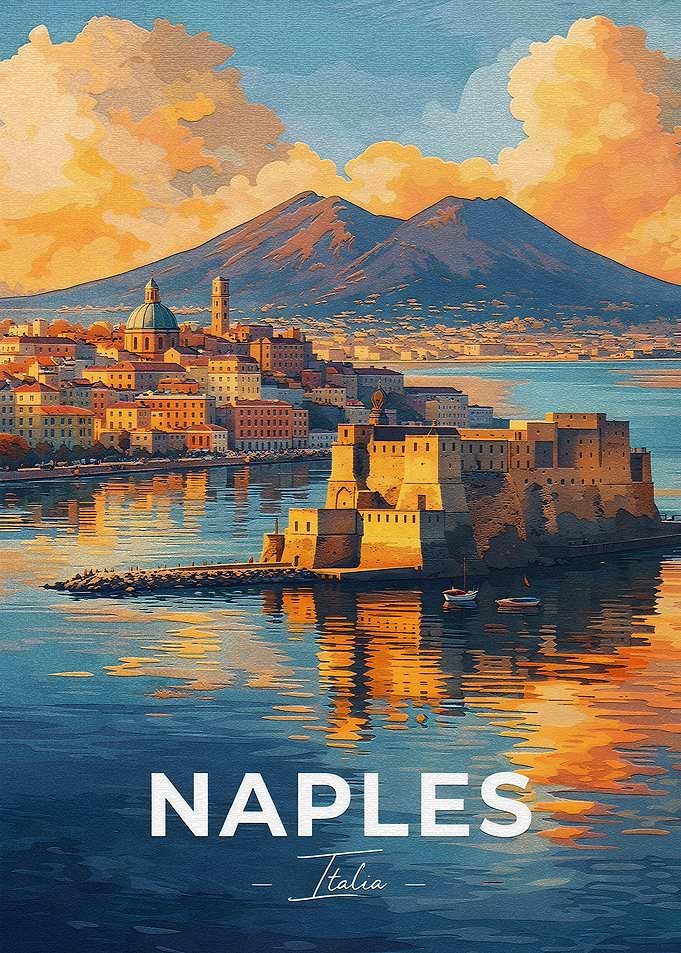 Naples Italy Cityscape with Mount Vesuvius