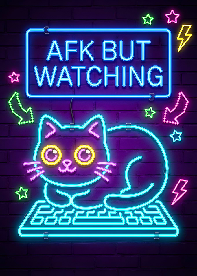Neon Cat on Keyboard