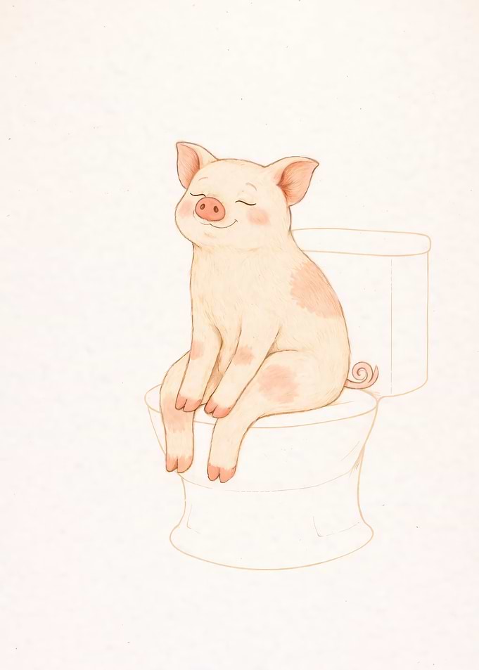Pig Sitting on Toilet