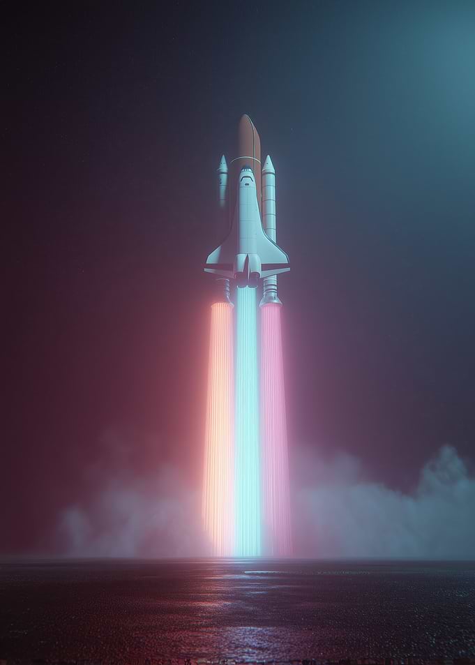 Space Shuttle Launch with Colorful Exhaust