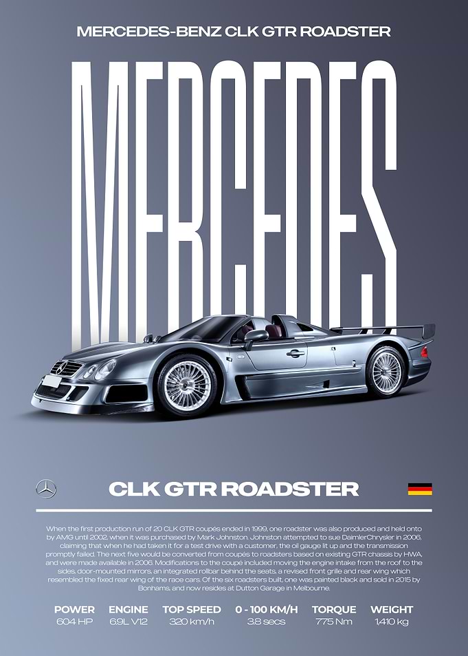 Mercedes-Benz CLK GTR Roadster Car Poster