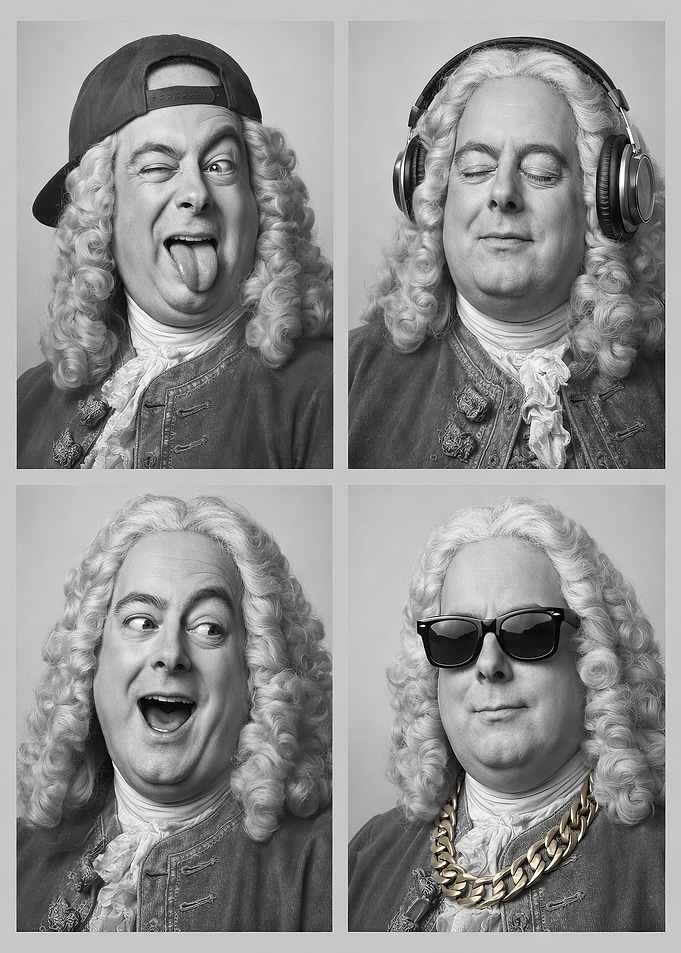 Man in Wig with Different Accessories