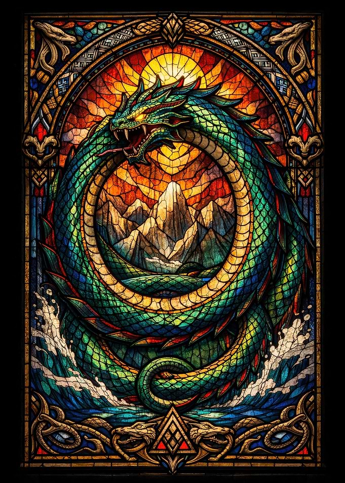 Dragon Ouroboros Stained Glass