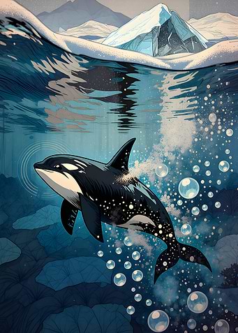 Orca swimming in arctic waters