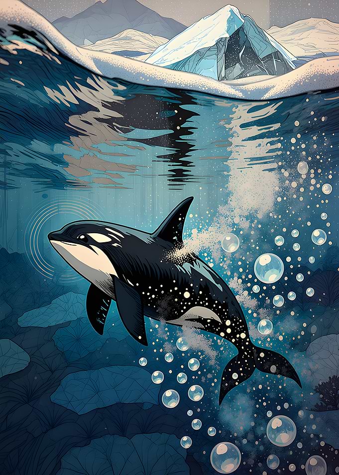 Orca swimming in arctic waters