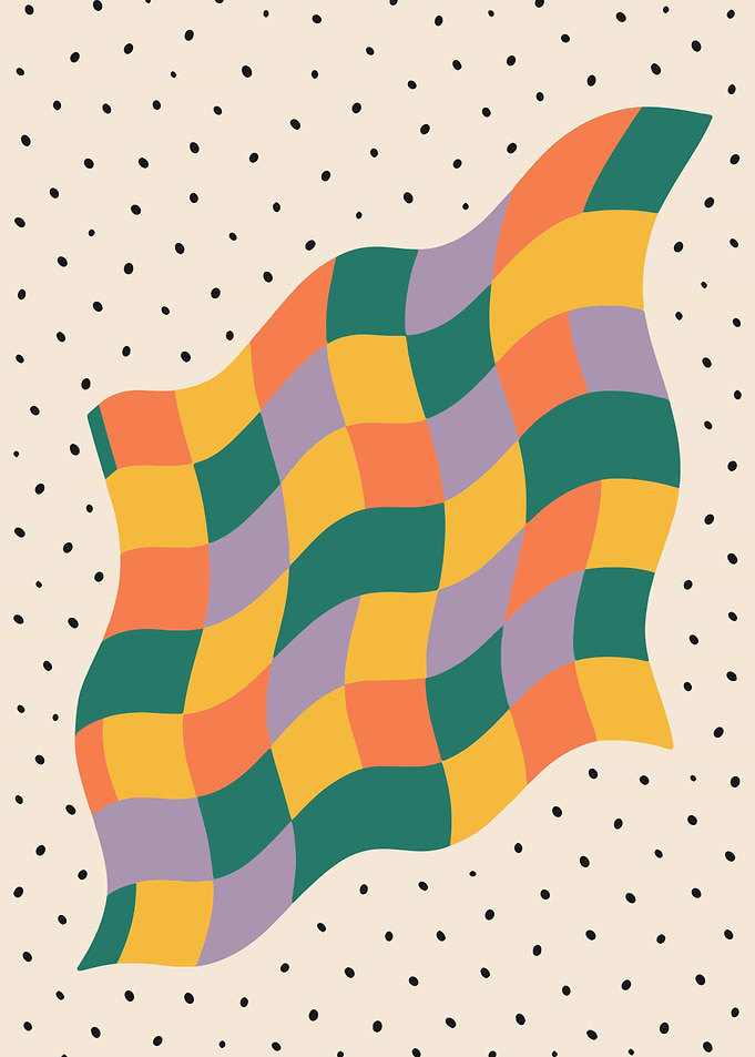 Wavy Checkerboard Pattern with Dots