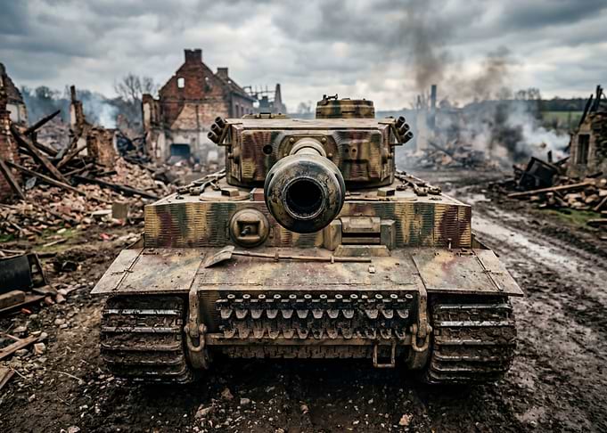 World War II Tank in Ruined Village