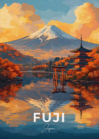 Mount Fuji and Pagoda in Autumn