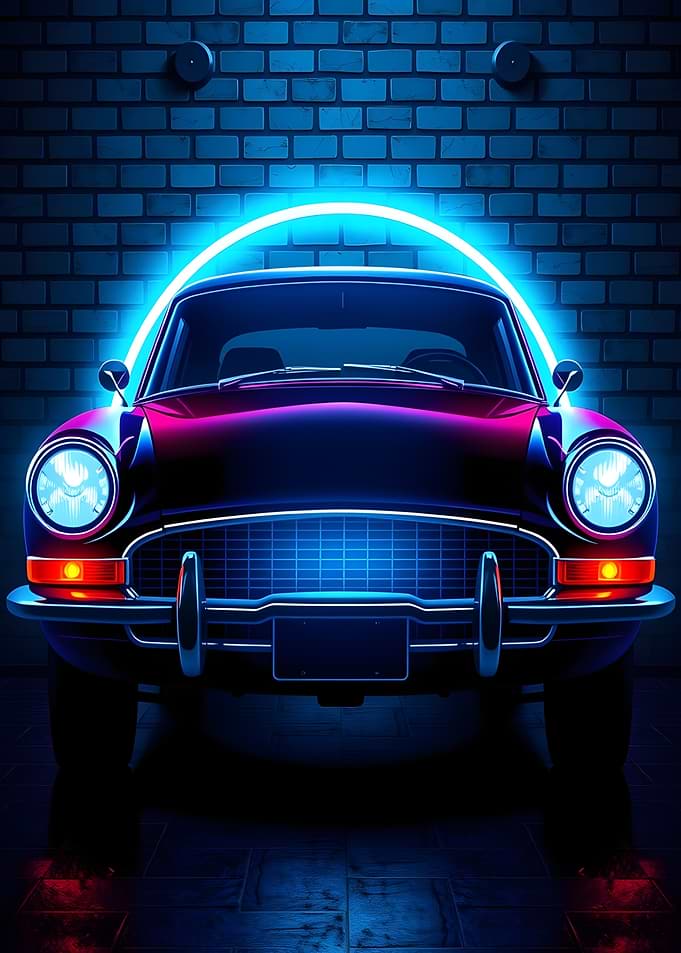 Retro Car with Neon Glow