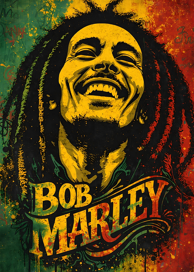 Bob Marley Portrait with Rasta Colors