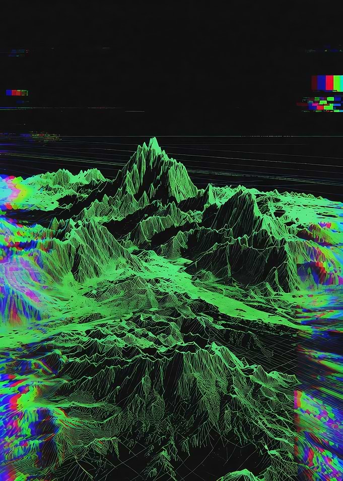 Mountain Landscape Glitchy Green