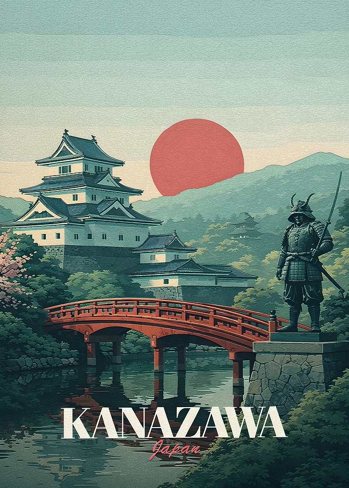 Kanazawa Castle and Samurai Statue
